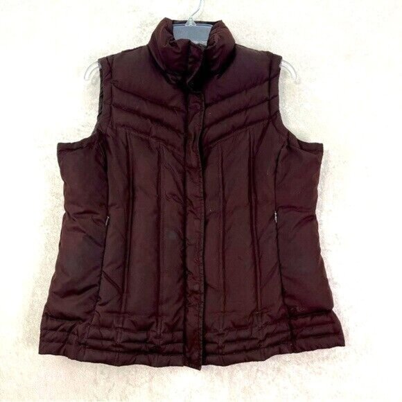 ATHLETIC WORKS Down Puffer Vest Womens L Darkest Brown Front Zip Pockets Hiking - Picture 1 of 15